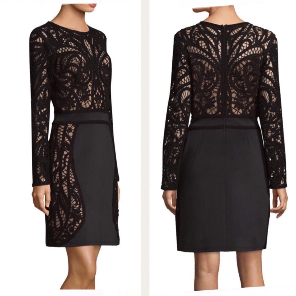 •Tadashi Shoji• Black Lace Paneled Dress
